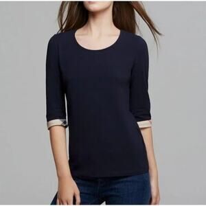 BURBERRY BRIT Check Trim Tee in NAVY (M)